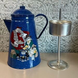 Looney Tunes Warner Bros Vintage Coffee Press Pot  1994 Blue Looney Tunes WB
